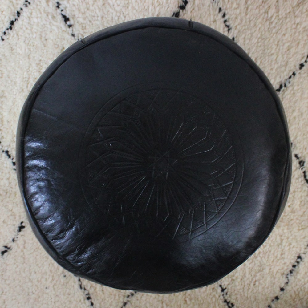 Pouf Fès tabouret cuir Noir