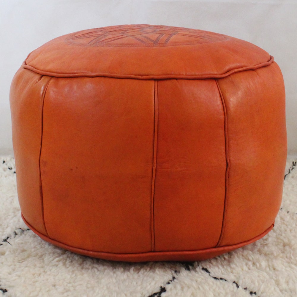 Pouf Fès classique cuir Orange