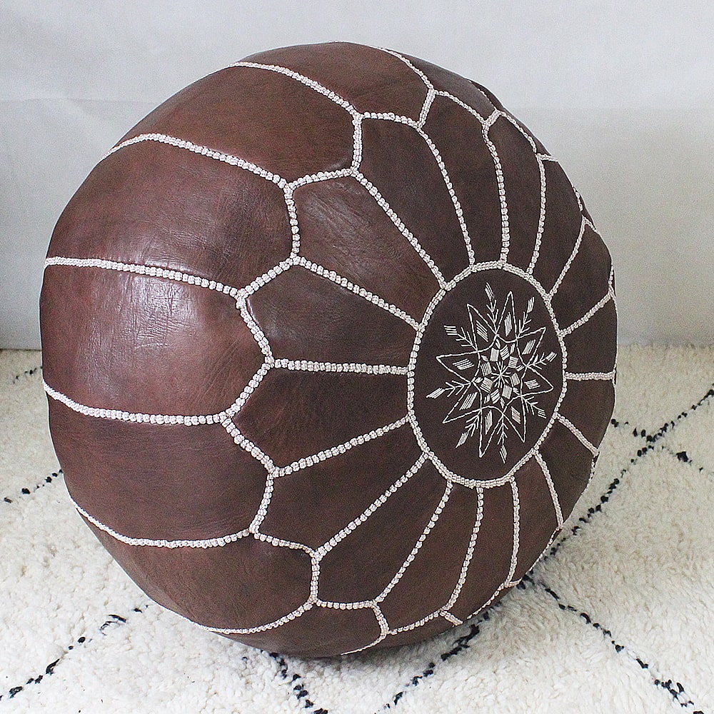 Pouf Marrakech brodé Marron Chocolat
