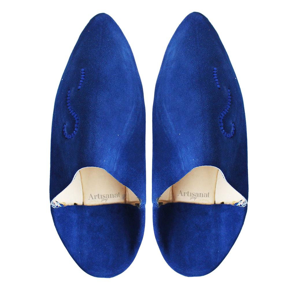 Babouche en Daim Bleu Royal