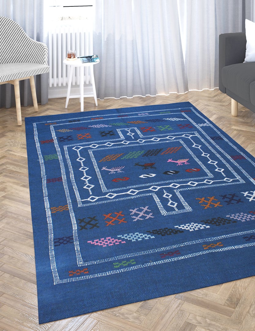 Tapis Berbère Laine Bleu Bejaâd