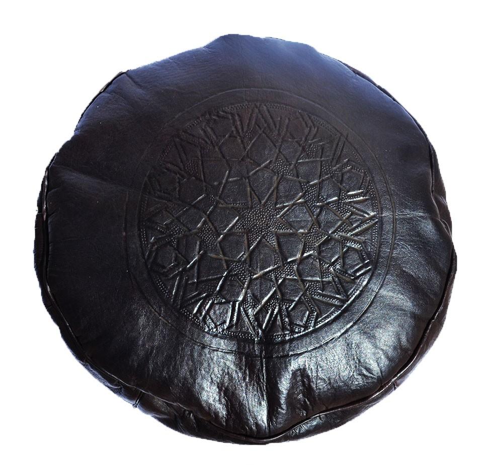 Pouf Fès classique cuir noir