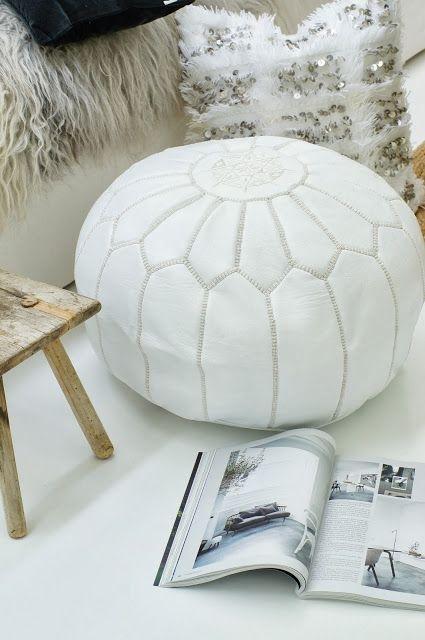 Pouf Marrakech brodé cuir Blanc