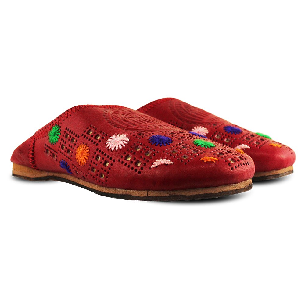 Babouches Babouche femme ronde en cuir rouge Artisanat Shop