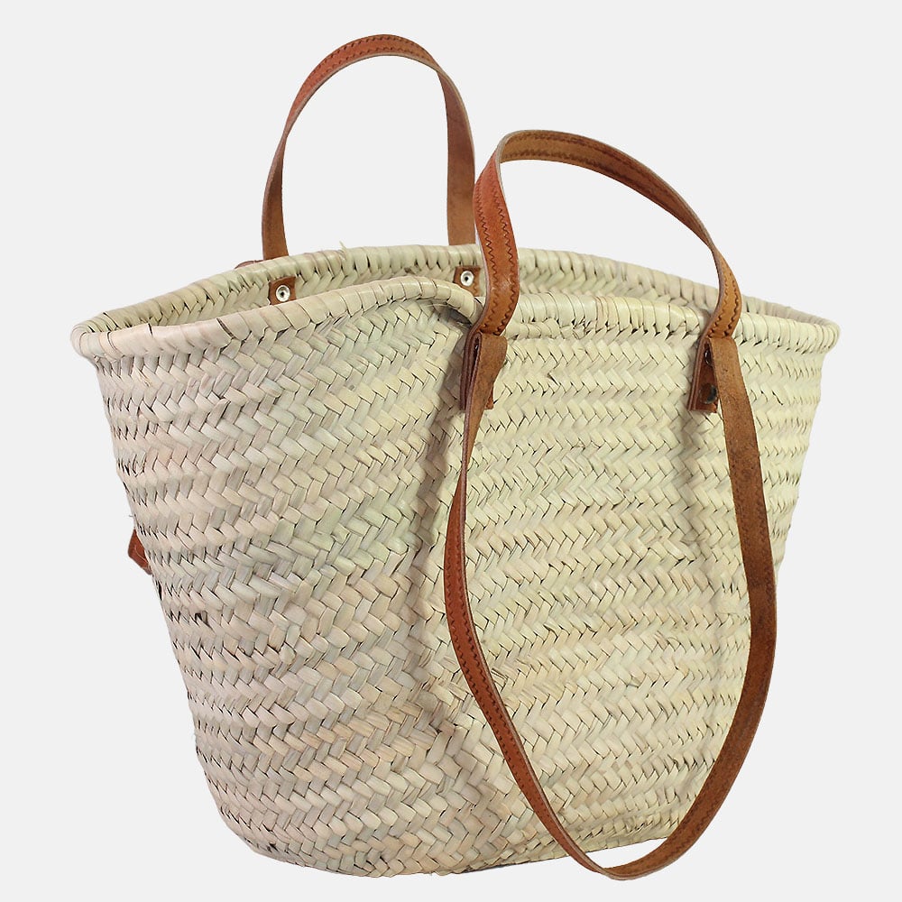 Panier d'osier double anses cuir