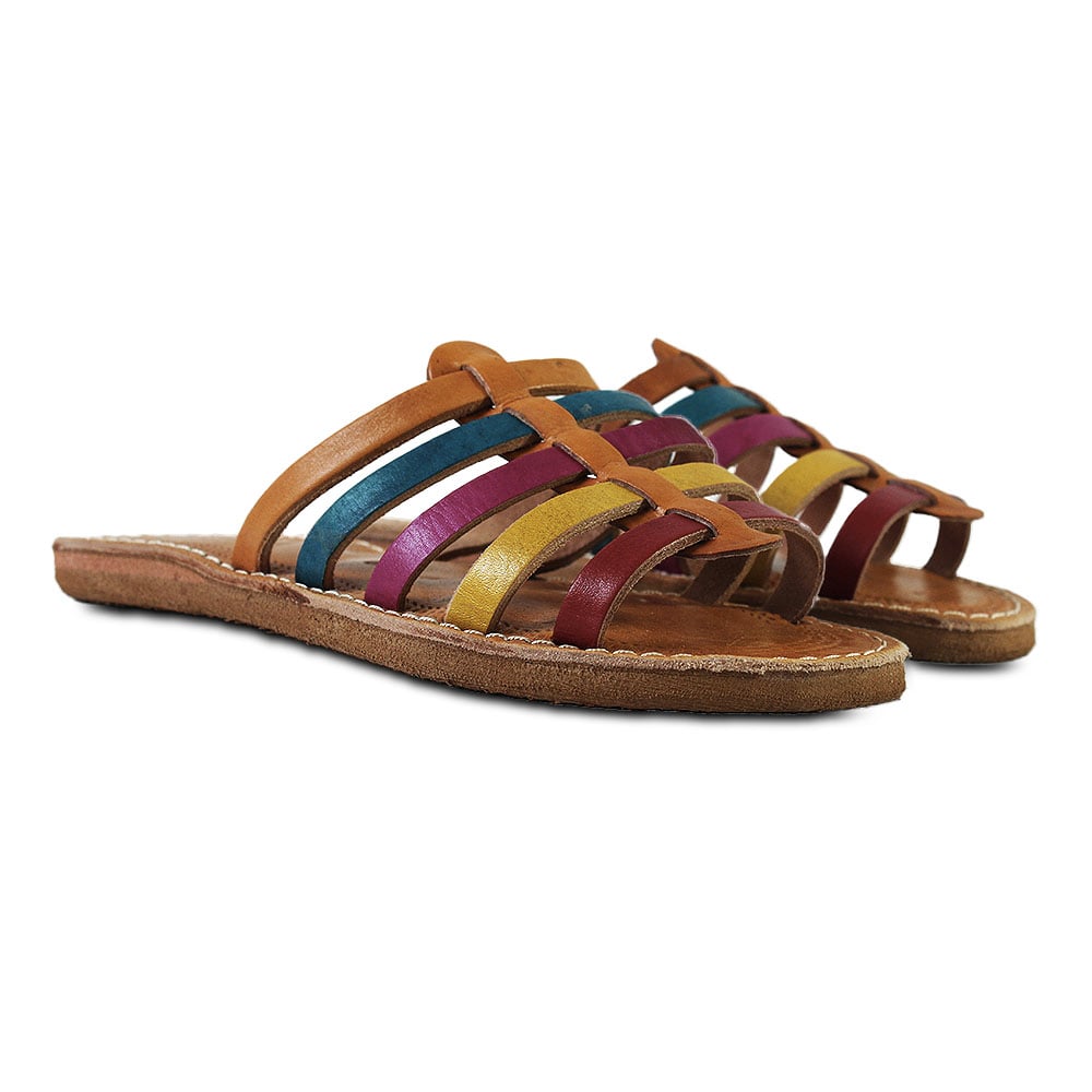Sandales multicolores en cuir