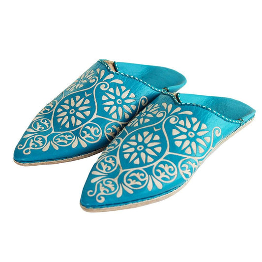 Babouche Turquoise cuir perforé