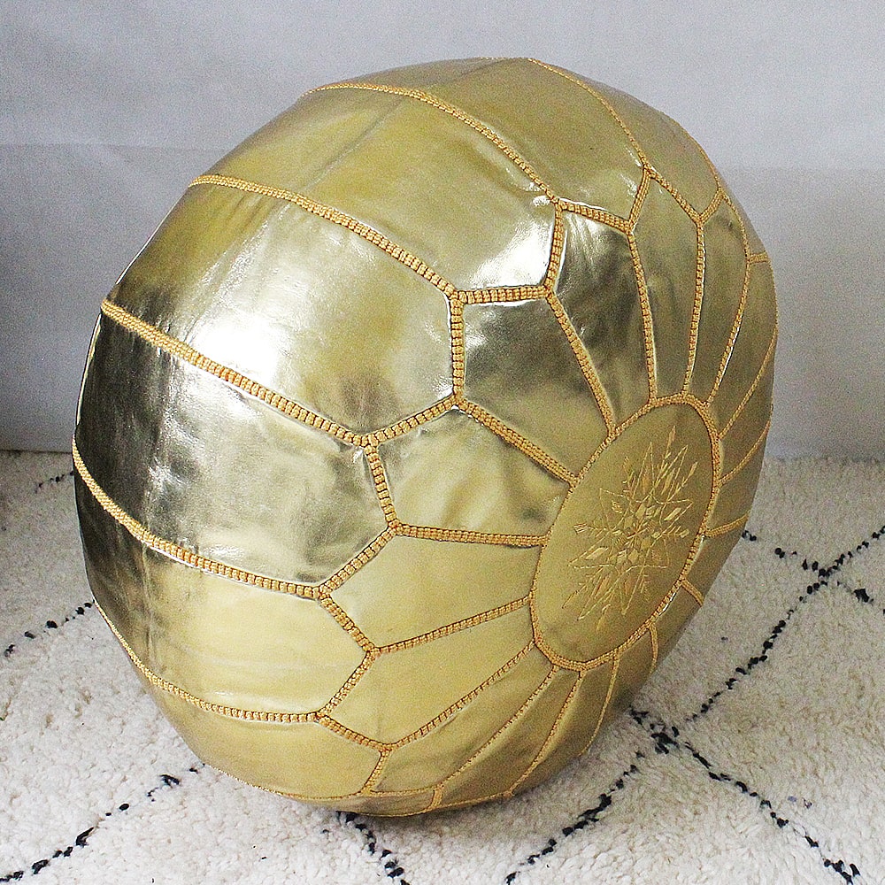 Embroidered gold faux leather pouf