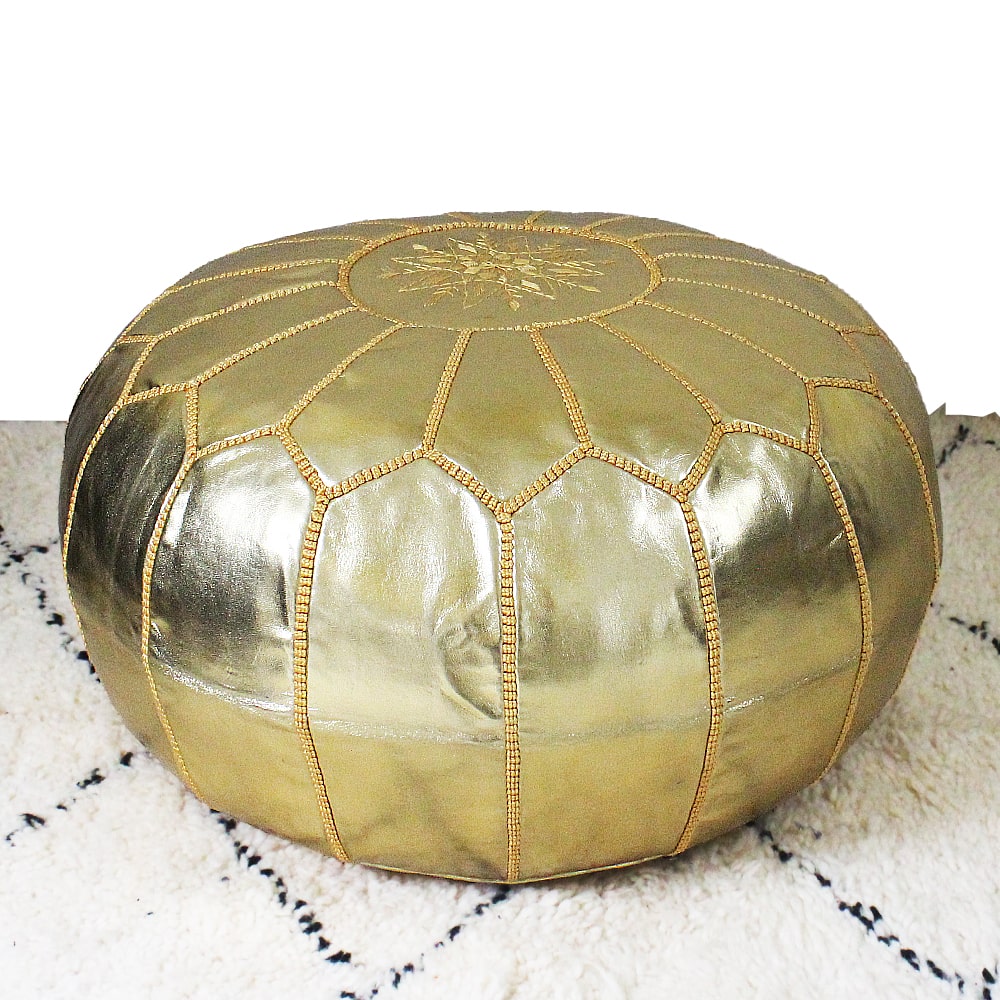 Embroidered gold faux leather pouf