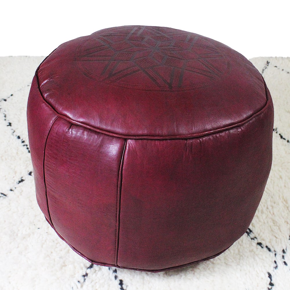 Pouf Fès classique cuir rouge carmin