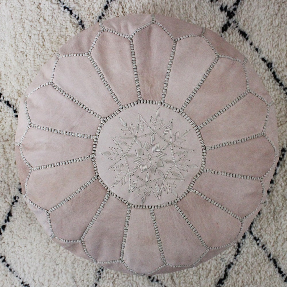 Marrakech embroidered natural leather pouf