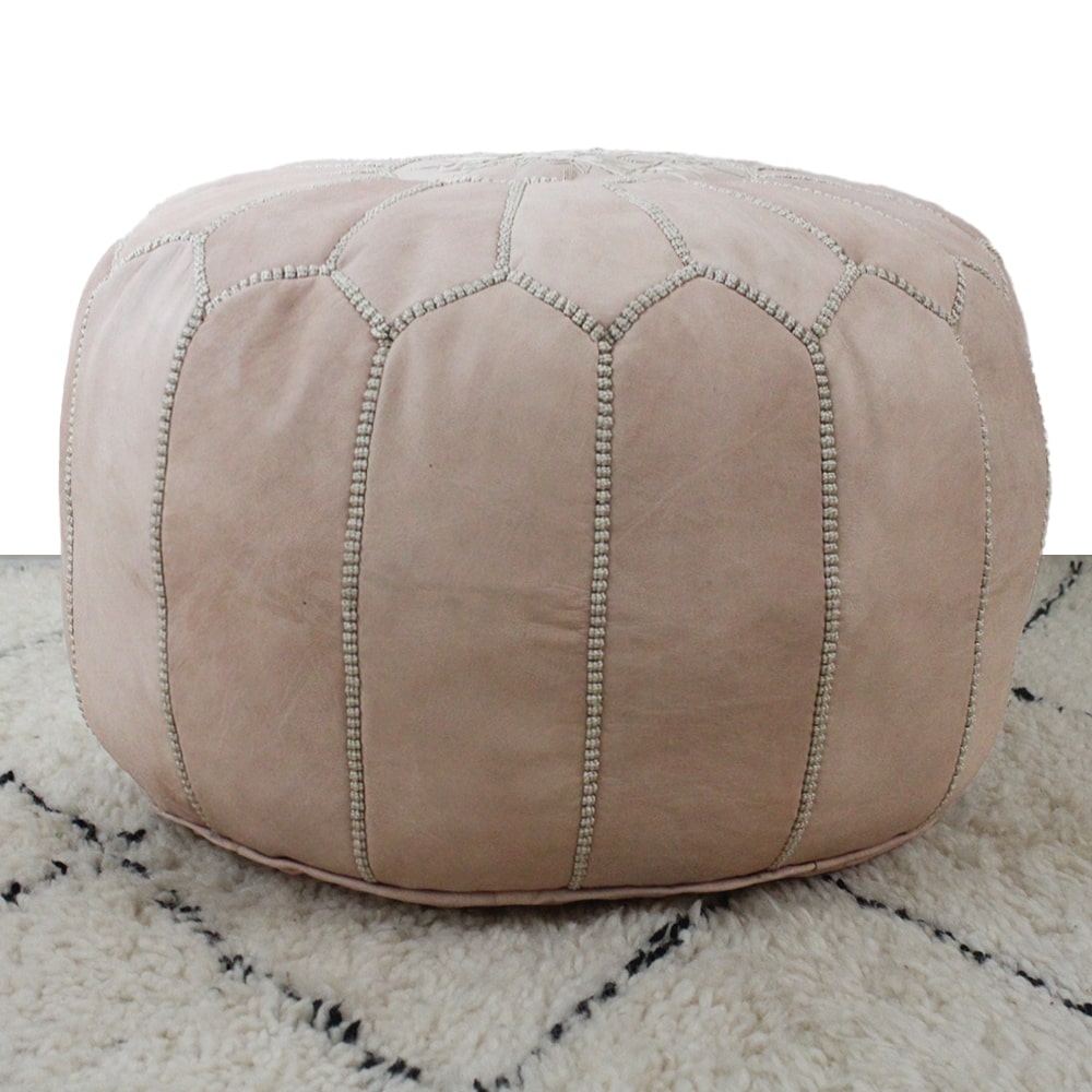 Pouf Marrakech cuir naturel brodé