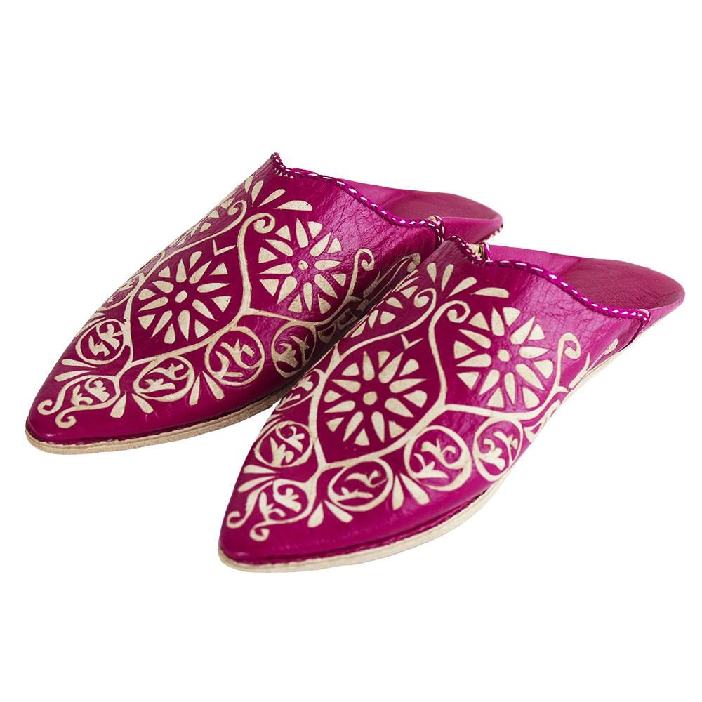 Babouche Rose indien cuir perforé