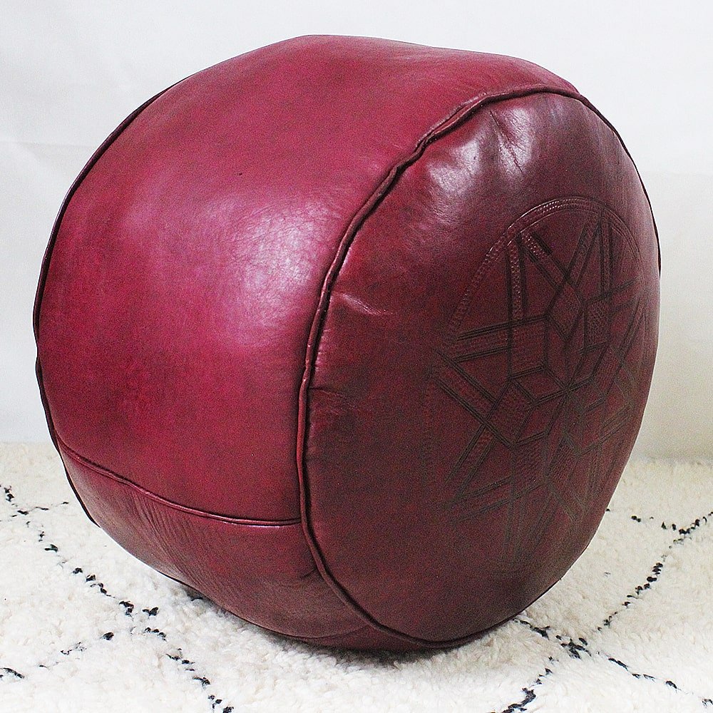 Pouf Fès classique cuir rouge carmin