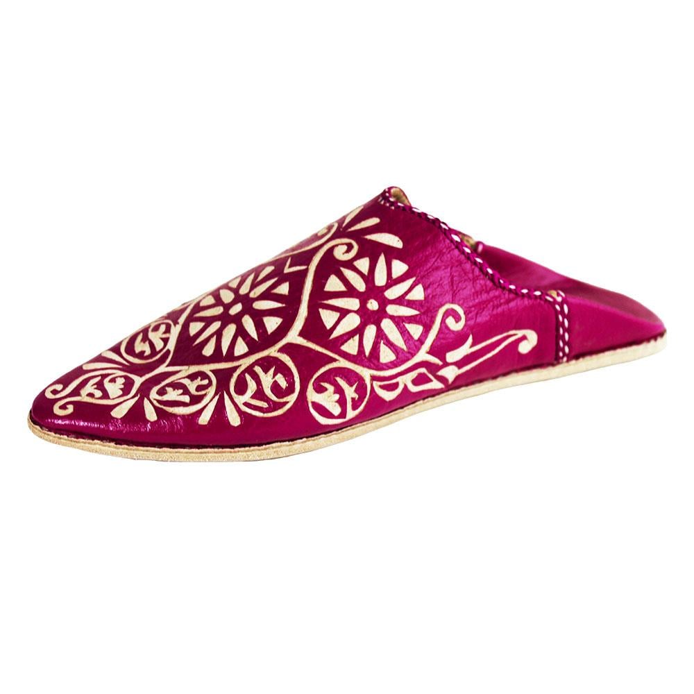 Babouche Rose indien cuir perforé