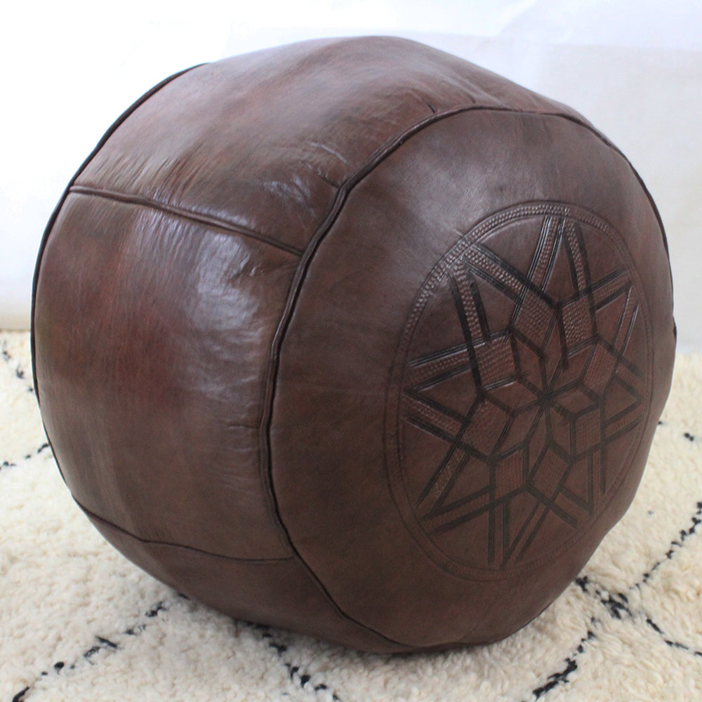 Classic Fez pouf in brown leather