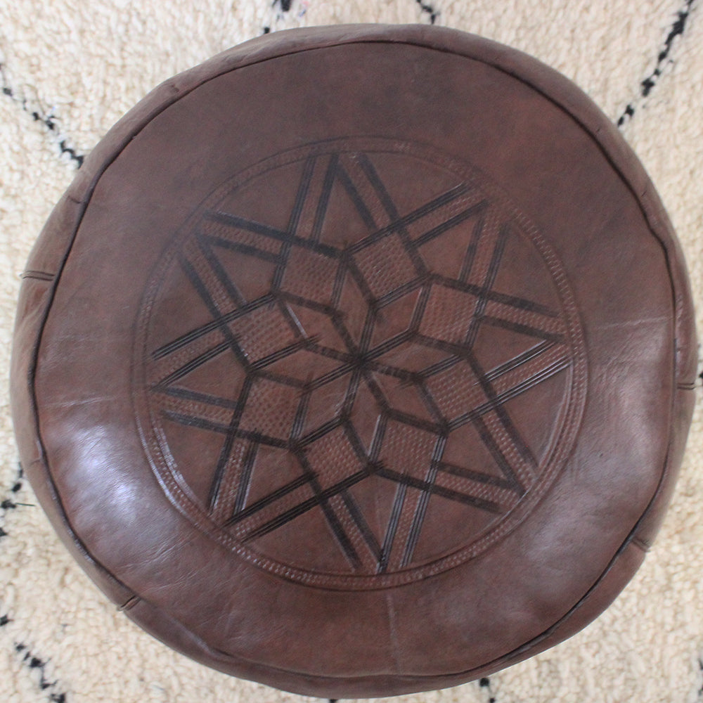 Classic Fez pouf in brown leather