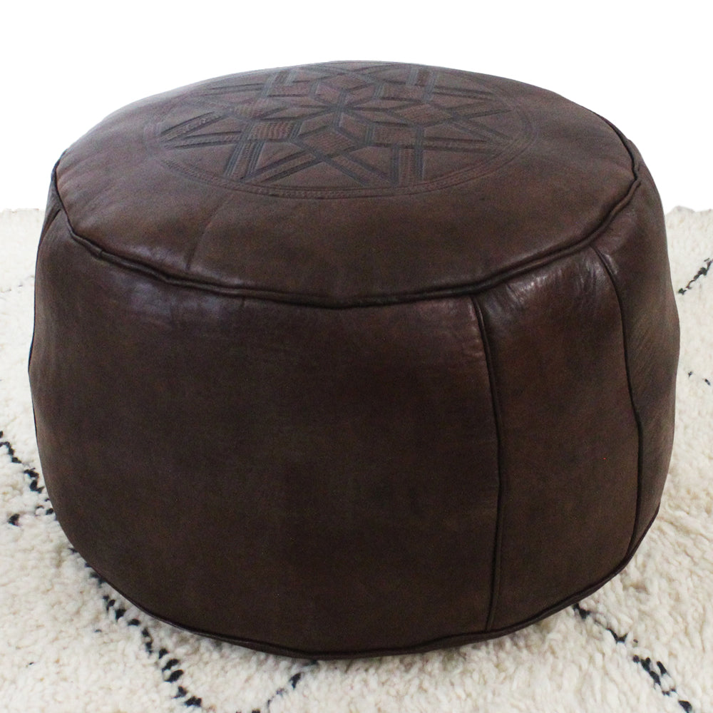 Classic Fez pouf in brown leather