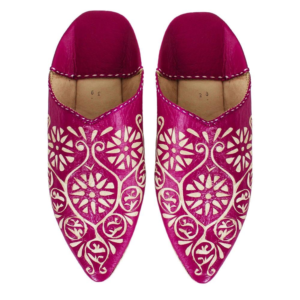 Babouche Rose indien cuir perforé