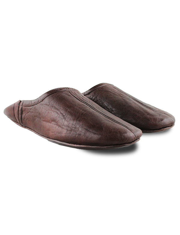 Babouche maison cuir marron