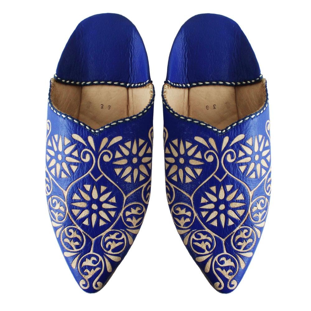 Babouche Bleu cuir perforé