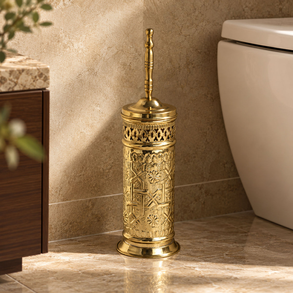 Porte-brosse WC avec couvercle en laiton