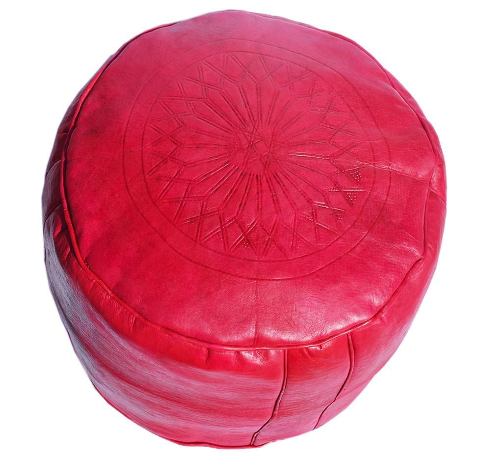 Pouf Fès tabouret cuir rouge