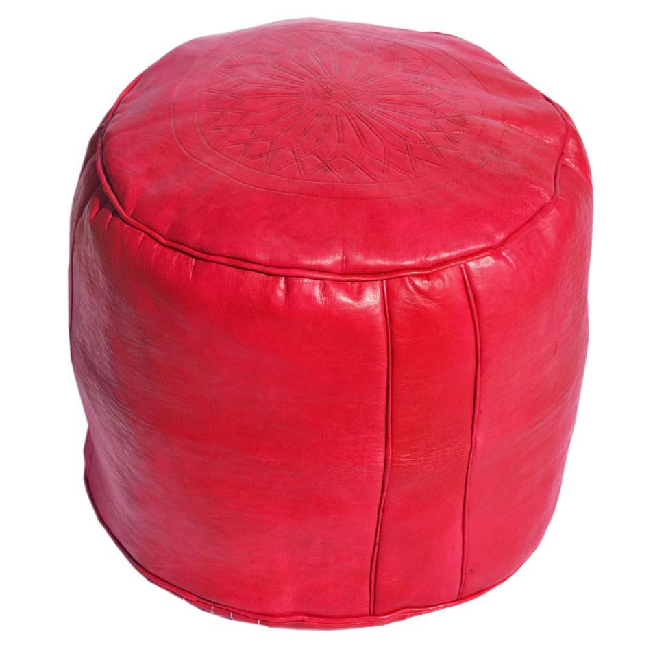 Pouf Fès tabouret cuir rouge