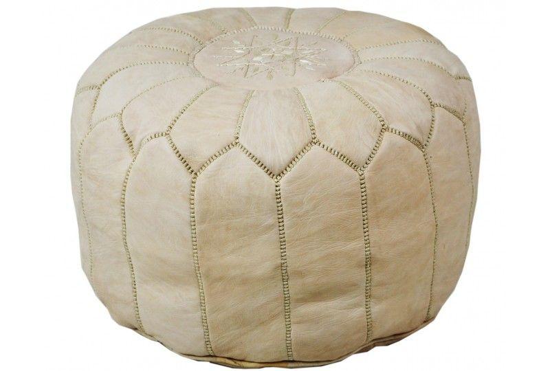 Lot 2 Poufs Marocains cuir Nature / Marron