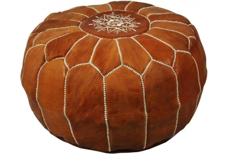 Lot 2 Poufs Marocains cuir Nature / Marron