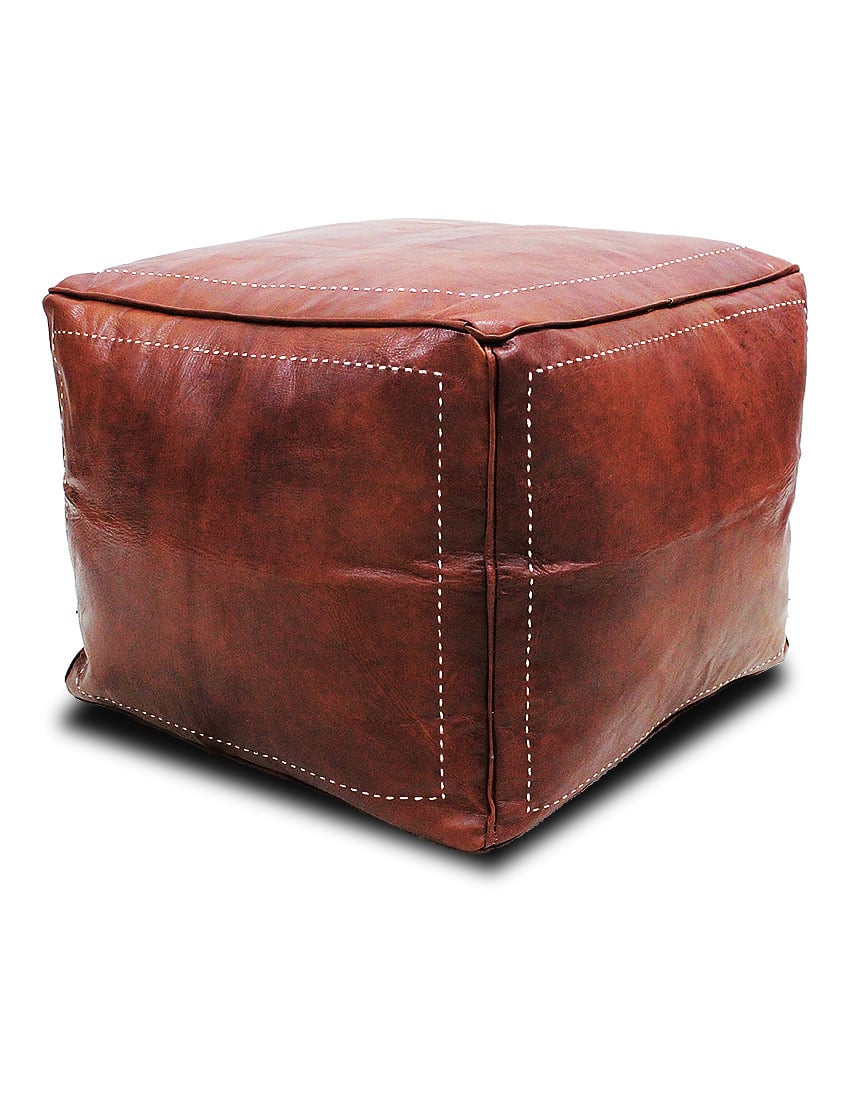 Brown leather square pouf