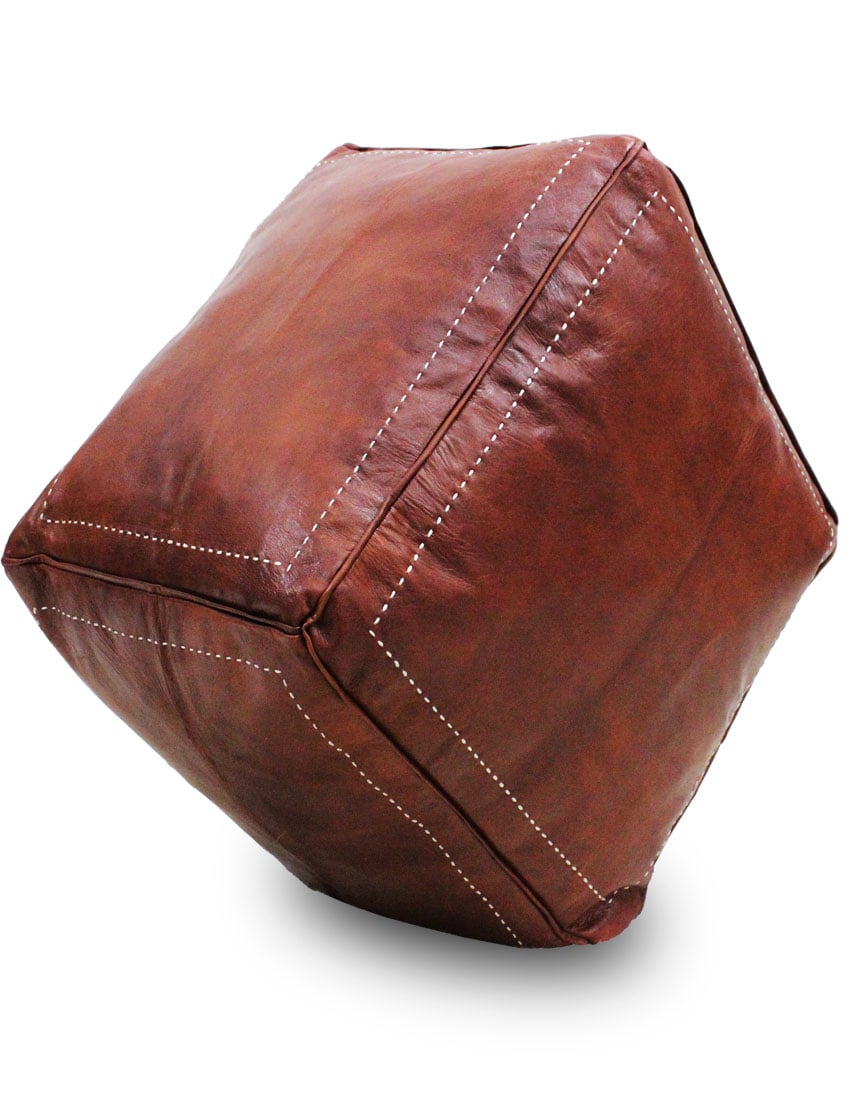 Brown leather square pouf