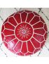 Red embroidered leather Marrakech pouffe