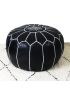 Black embroidered leather Marrakech pouffe