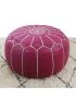 Fuchsia embroidered leather Marrakech pouffe