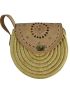 Round leather and wicker shoulder bag